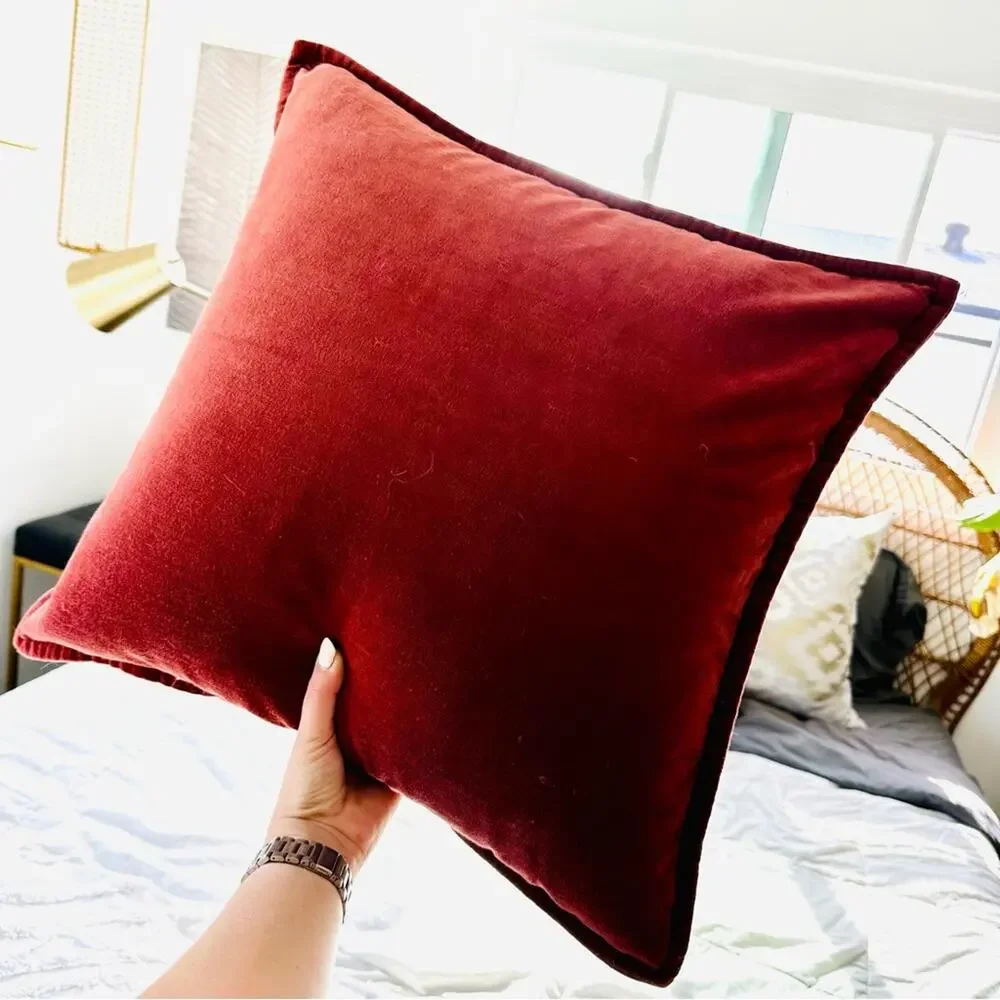 POTTERY BARN Rust Red Burnt Orange Velvet Pillow Case Sham 20